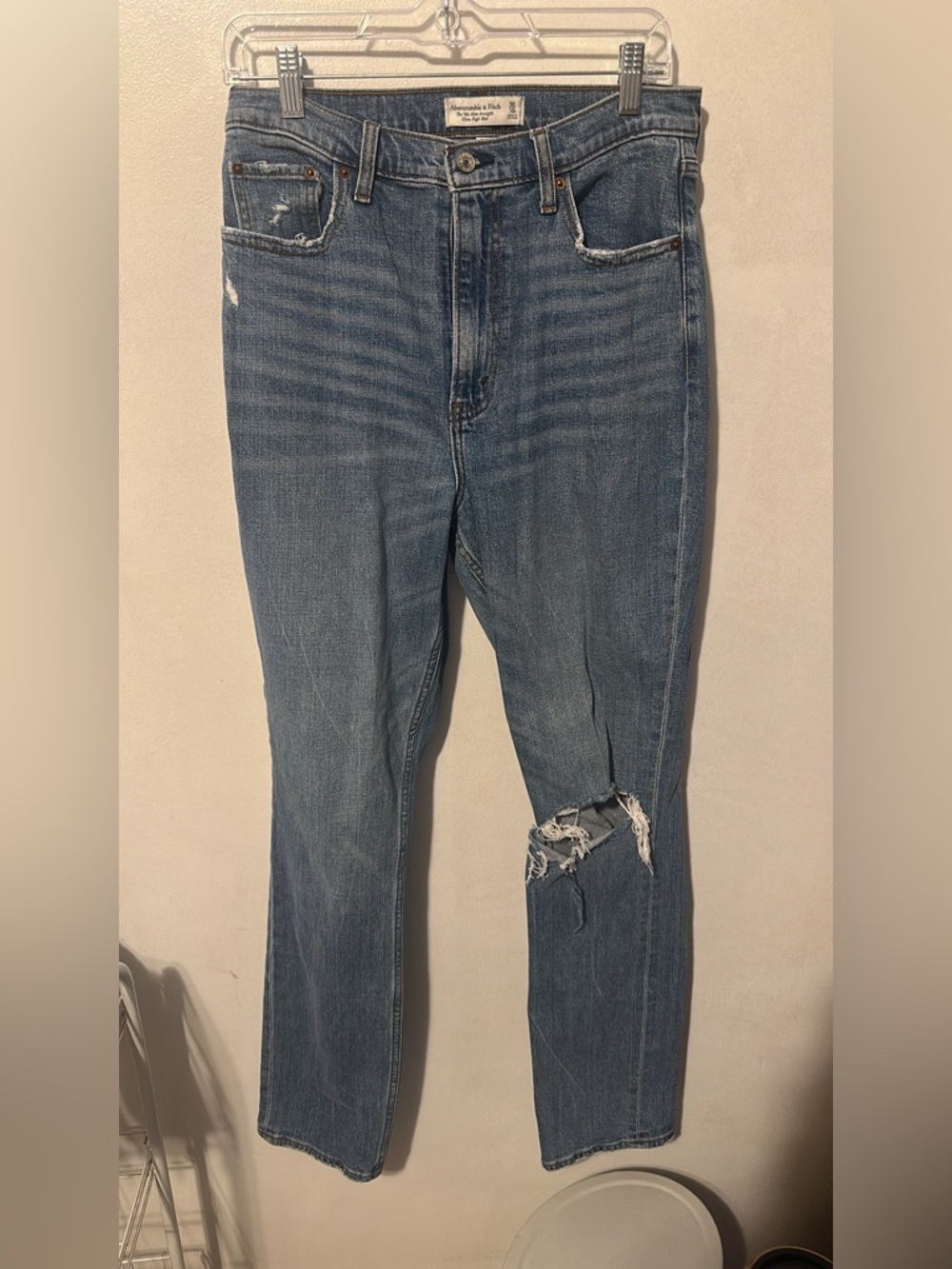 Abercrombie & Fitch Curve Love Light Blue Distressed Boyfriend Jeans
